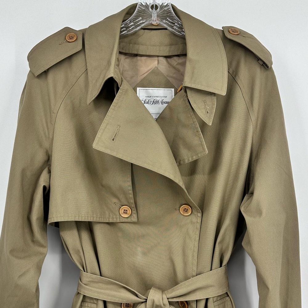 Saks Fifth Avenue Vintage Trench Coat Khaki Tan Size 14 - Picture 2 of 10